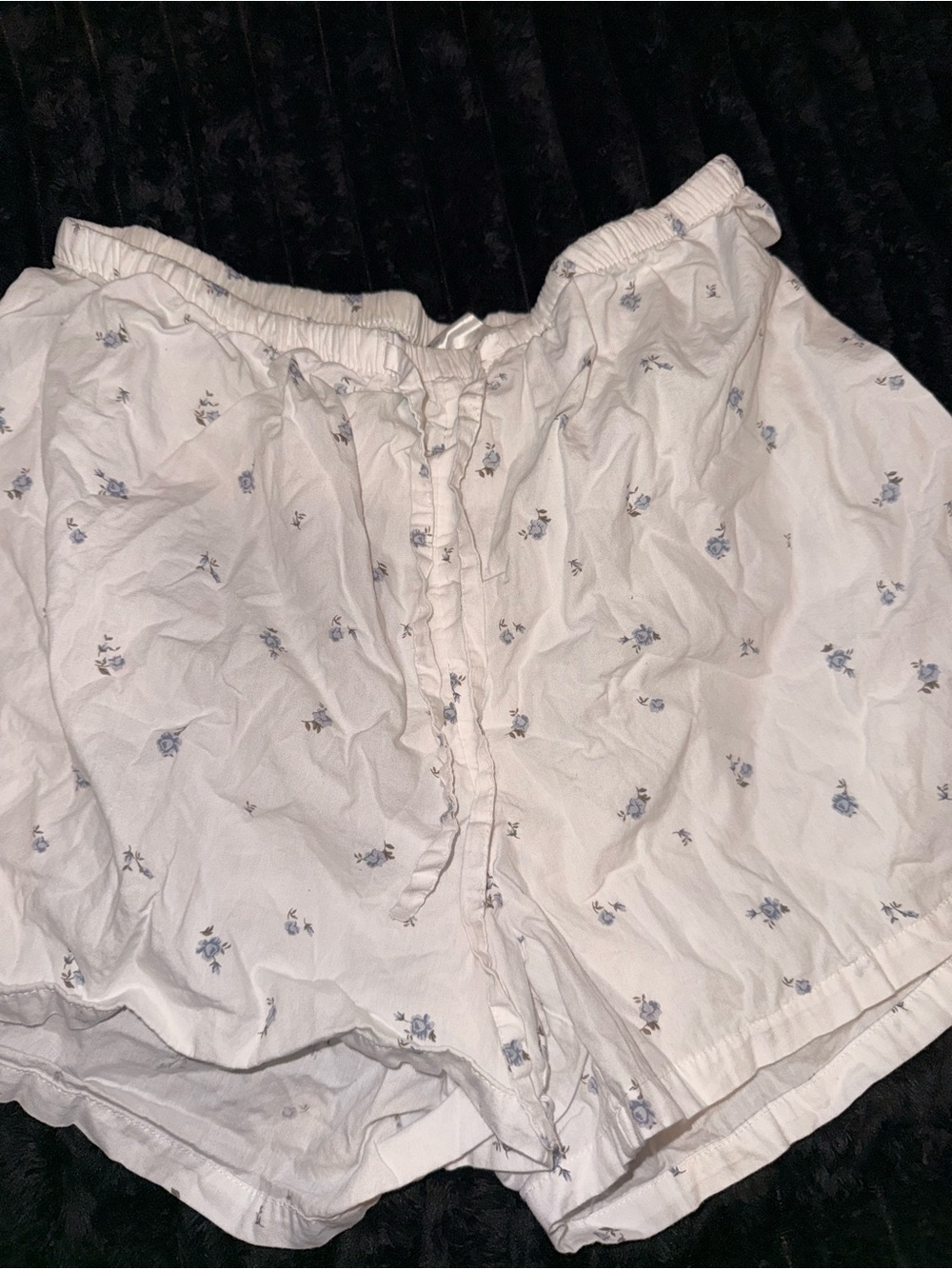 H&M White Shorts with Small Blue Floral Print